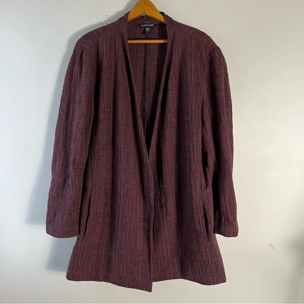 Eileen Fisher Purple textured Burgundy  Long Line Jacket Size Large